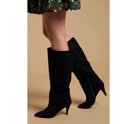 Oasis Women's Lilian Faux Suede Soft Point Medium Heel Pull On Knee Boots in Natural Black | Size: 5 Oasis Natural Black 5