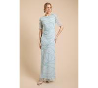 Oasis Women's Linear Embellished Angel Sleeve Maxi Dress in Blue | Size: 8