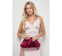 Oasis Women's Liora Velvet Ruched Large Clutch Bag in Red Oasis Red One Size