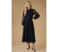 Oasis Women's Long Sleeve Printed Mesh Midi Dress in Mono | Size: 16