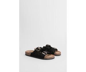 Oasis Women's Lorleese Lace Double Boucle Footbed Sandals in Natural Black | Size: 5 Oasis Natural Black 5