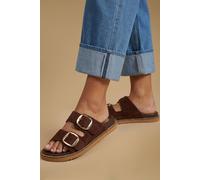 Oasis Women's Louisa Faux Suede Double Buckle Strap Footbed Sandals in Chocolate | Size: 3