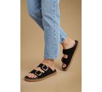 Oasis Women's Louisa Faux Suede Double Buckle Strap Footbed Sandals in Natural Black | Size: 4