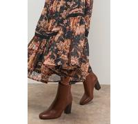 Oasis Women's Louisa Round Toe Stacked Faux Leather High Heel Ankle Boots in Dark Tan | Size: 4