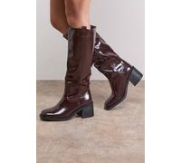 Oasis Women's Luna High Shine Faux Leather Gaucho Knee Boots in Burgundy | Size: 3