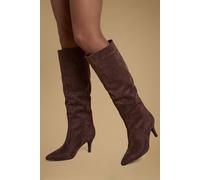 Oasis Women's Madalena Faux Suede High Leg Kitten Heel Boots in Chocolate | Size: 5