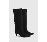 Oasis Women's Madalena Faux Suede High Leg Kitten Heel Boots in Natural Black | Size: 7