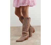 Oasis Women's Maggie Faux Suede Embroidered Knee High Western Boots in Taupe | Size: 8 Oasis Taupe 8