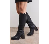 Oasis Women's Marina Faux Leather Round Toe Platform High Block Heel Knee Boots in Black | Size: 3
