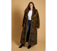 Oasis Women's Maxi Faux Fur Plush Coat in Dark Green | Size: Large