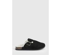 Oasis Women's Melinda Faux Suede Fur Lined Closed Toe Footbeds Flat in Natural Black | Size: 4