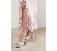 Oasis Women's Melody Metallic Textile Knotted Platform High Block Heel Sandals in Silver | Size: 6 Oasis Silver 6