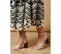 Oasis Women's Michelle Ring Detail Strappy Leather Stacked High Block Heel Sandals in Bone | Size: 7 Oasis Bone 7