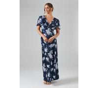 Oasis Women's Midnight Bloom Printed Satin Twist Front Angel Sleeve Maxi Bridesmaid Dress in Navy | Size: 10 Oasis Navy 10