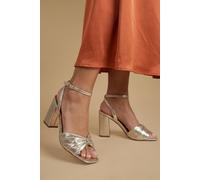 Oasis Women's Midyim Metallic Textile Ruched Front High Heel Block Heel Sandals in Gold | Size: 4