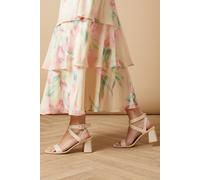 Oasis Women's Millie Covered Buckle Medium Block Heeled Sandals in Beige | Size: 7