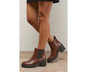 Oasis Women's Monty High Heel Faux Leather Chunky Chelsea Ankle Boots in Dark Tan | Size: 3 Oasis Dark Tan 3