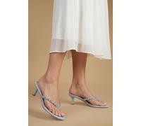 Oasis Women's Narla Faux Leather Diamente Detail Toe Post Heels in Blue | Size: 5 Oasis Blue 5