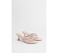 Oasis Women's Narla Faux Leather Diamente Detail Toe Post Heels in Pink | Size: 4 Oasis Pink 4