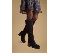 Oasis Women's Naya Faux Suede Medium Block Heel High Leg Boots in Natural Black | Size: 4 Oasis Natural Black 4