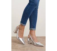 Oasis Women's Nicola Faux Metallic Leather Slingback Pointed Court Shoes in Silver | Size: 3