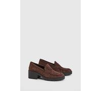 Oasis Women's Nova Ruched Toe Faux Suede Block Heeled Loafers in Chocolate | Size: 5