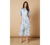 Occasion Floral Asymmetric Ruffle Jacquard Midi Dress Oasis Blue 12