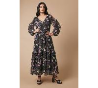Oasis Women's Occasion Floral Printed Metallic Cold Shoulder Midaxi Dress | Size: 6