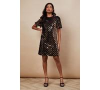 Oasis Women's Occasion Geo Sequin Puff Sleeve Mini Dress in Black | Size: 8 Oasis Black 8