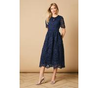 Oasis Women's Occasion Lace Collared Midi Dress in Navy | Size: 16