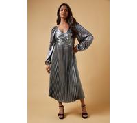 Oasis Women's Occasion Pleated Metallic Midi Dress in Silver | Size: 10 Oasis Silver 10