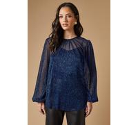 Oasis Women's Occasion Plisse Balloon Sleeve Top in Blue | Size: 8