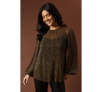 Oasis Women's Occasion Plisse Balloon Sleeve Top in Gold | Size: 10 Oasis Gold 10