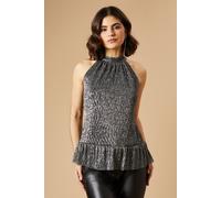 Oasis Women's Occasion Plisse Halterneck Top in Silver | Size: 14 Oasis Silver 14