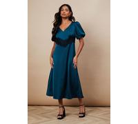 Oasis Women's Occasion Satin Lace Waist Midi Dress in Green | Size: 8 Oasis Green 8