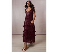 Oasis Women's Occasion Sequin Ruffle Midaxi Dress in Berry | Size: 14 Oasis Berry 14