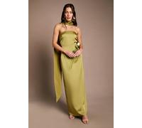 Oasis Women's Olive Bandeau Satin Bridesmaid Maxi Dress With Scarf | Size: 16 Oasis Olive 16