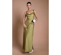 Oasis Women's Olive Cross Shoulder Tie Back Satin Maxi Bridesmaid Dress | Size: 10 Oasis Olive 10