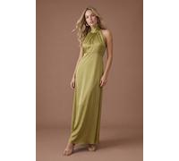 Oasis Women's Olive Satin Halter Neck Maxi Bridesmaid Dress | Size: 8