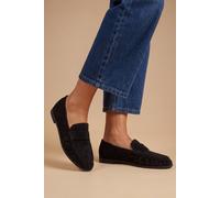 Oasis Women's Olivia Faux Suede Ruched Detail Loafers in Natural Black | Size: 8