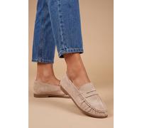 Oasis Women's Olivia Faux Suede Ruched Detail Loafers in Taupe | Size: 7