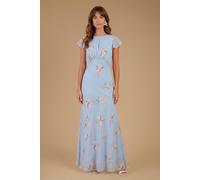 Oasis Women's Orchid Floral Printed Waterfall Maxi Dress in Pale Blue | Size: 6
