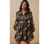 Oasis Women's Organza Collared Mini Dress in Black | Size: 6