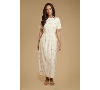 Oasis Women's Pansy Print Ottoman Twill Midaxi Dress With Bow in Ivory | Size: 10