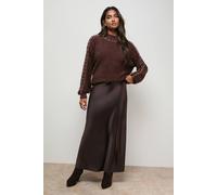 Oasis Women's Pearl Embellished Cable Knit High Neck Eyelash Jumper in Chestnut | Size: XS Oasis Chestnut XS