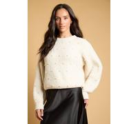 Oasis Women's Pearl Embellished Knitted Jumper in Cream | Size: Small