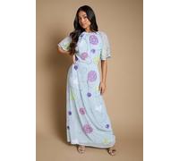 Oasis Women's Petite Angel Sleeve Statement Embellished Maxi Dress in Light Blue | Size: 12