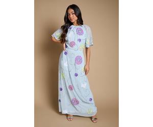 Oasis Women's Petite Angel Sleeve Statement Embellished Maxi Dress in Light Blue | Size: 12