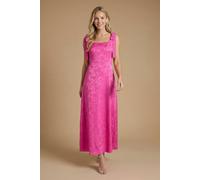 Oasis Women's Petite Bright Pink Square Neck Chiffon Tie Shoulder Satin Jacquard Bridesmaid Maxi Dress | Size: 10 Oasis Bright Pink 10
