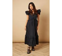 Oasis Women's Petite Broderie Panel Ruffle Maxi Dress in Black | Size: 16 Oasis Black 16